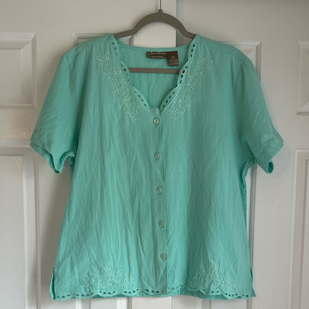 Ladies Cotton Short Sleeve Button Down Top